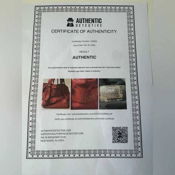 Chloe Patsy Leather Studded Logo Red Tote COA - Picture 12 of 16